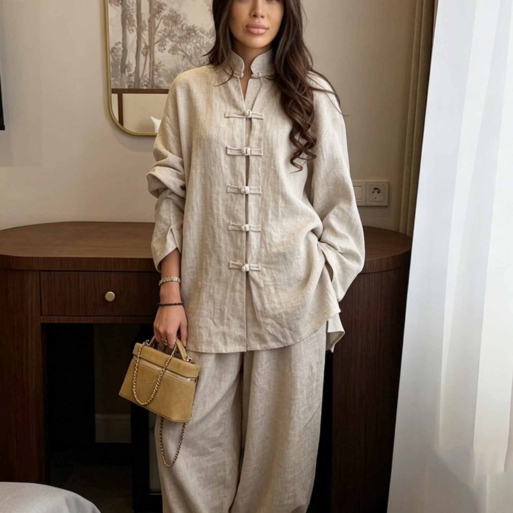 Linen Pant Wide - New Vintage Chinese Style Co Ord