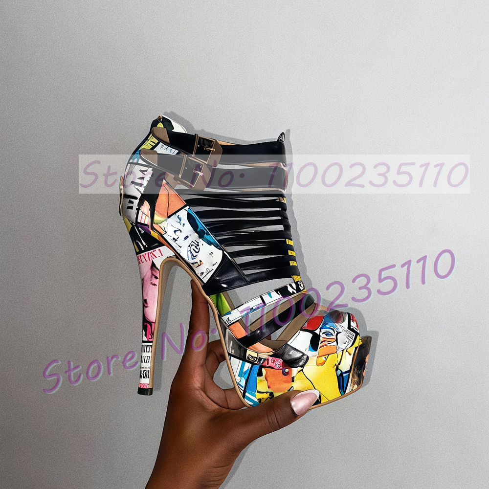 Colorful Graffiti Black Strapp - Sandal Strappy Heeled recensione e prezzo