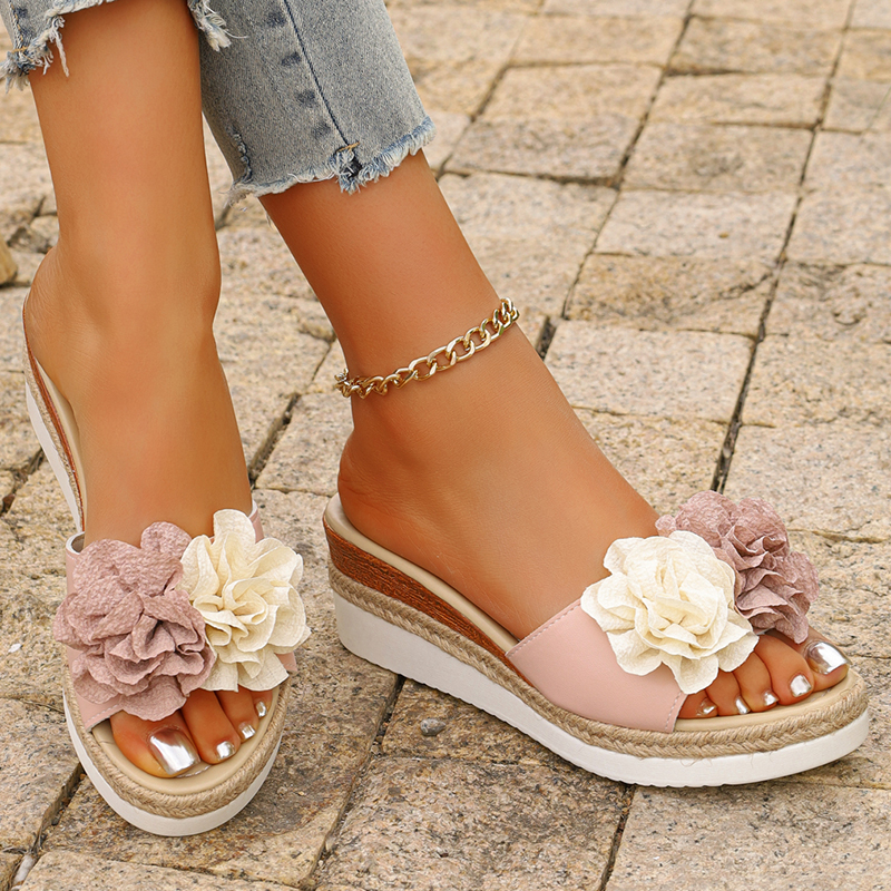 Women's Pink Flower Decor Plat - Wedge Espadrille Women recensione e prezzo