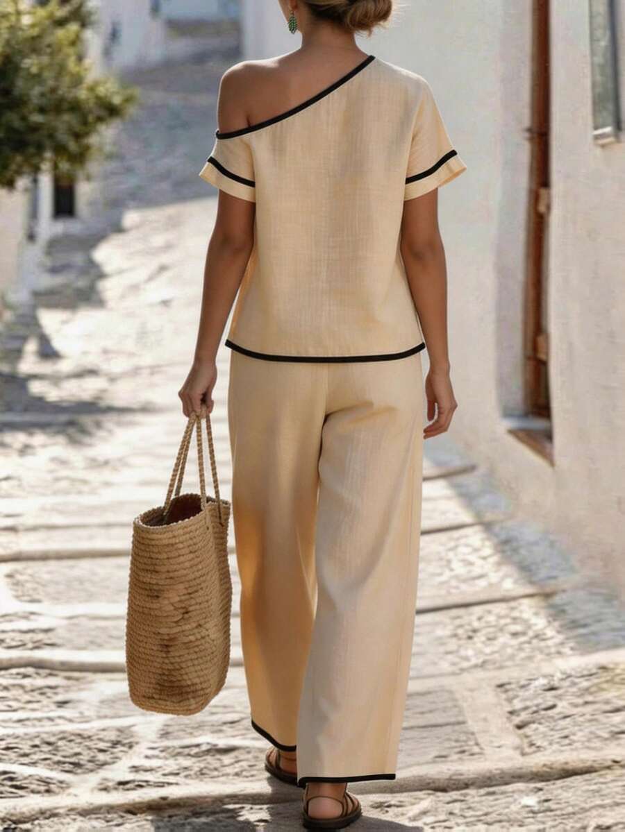 Womens Beige Asymmetric Top An - Linen Pant Wide recensione e prezzo