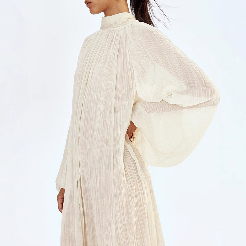 Ladies O-neck Long Sleeved Ple - Linen Dress Wrap recensione e prezzo