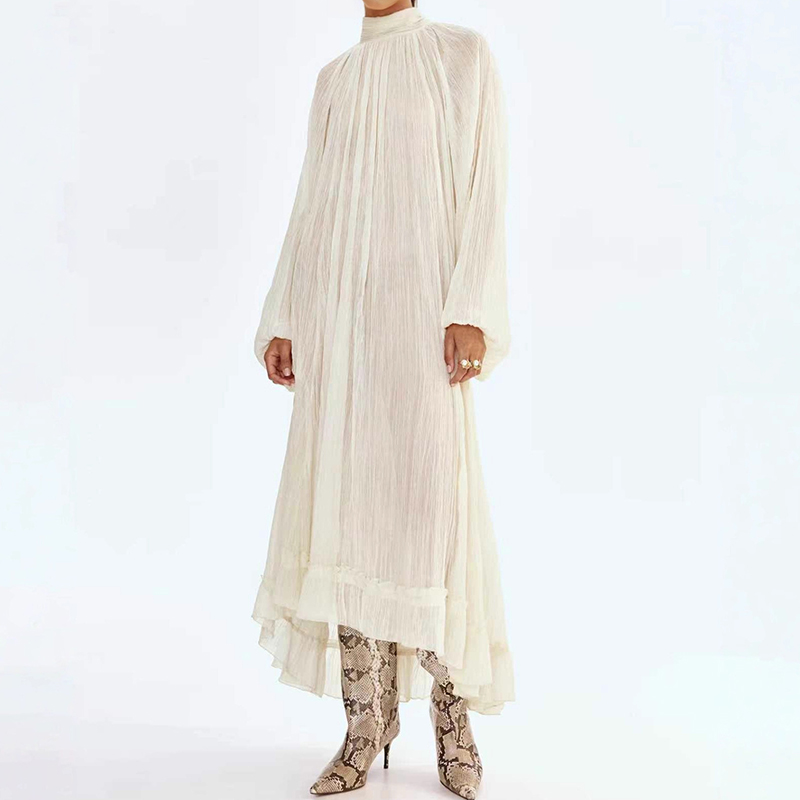 Ladies O-neck Long Sleeved Ple - Linen Dress Wrap recensione e prezzo