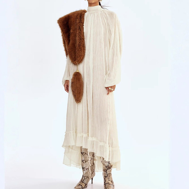 Ladies O-neck Long Sleeved Ple - Linen Dress Wrap recensione e prezzo