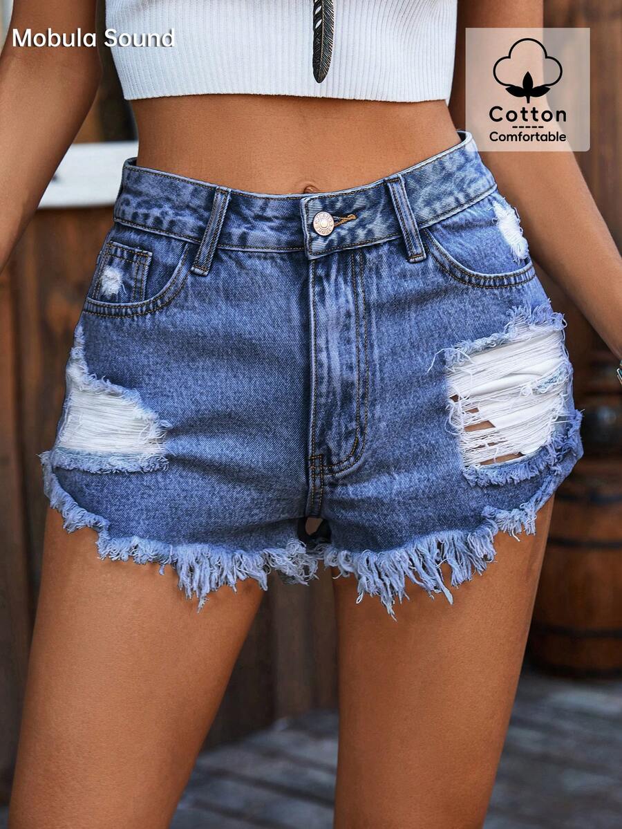 Ripped Denim Shorts High Waist - Shorts Denim Frayed recensione e prezzo