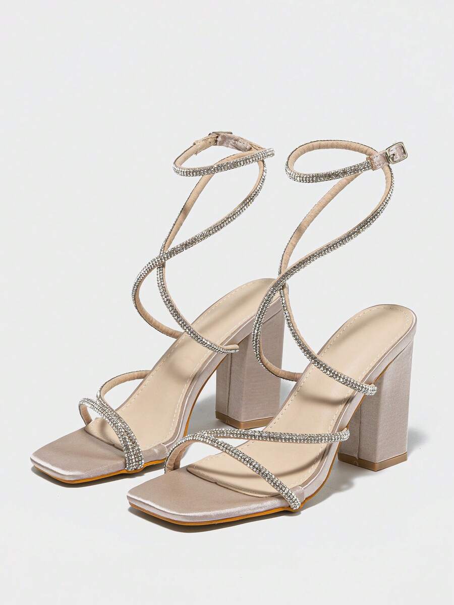 Womens Rhinestone Strappy Squa - Sandal Strappy Heeled recensione e prezzo