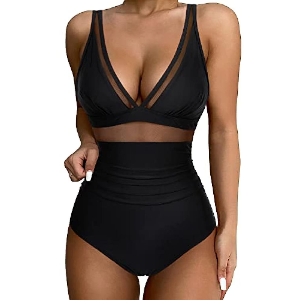 Women Deep V Mesh Cutout One P - Swimsuit Bikini Ruched recensione e prezzo