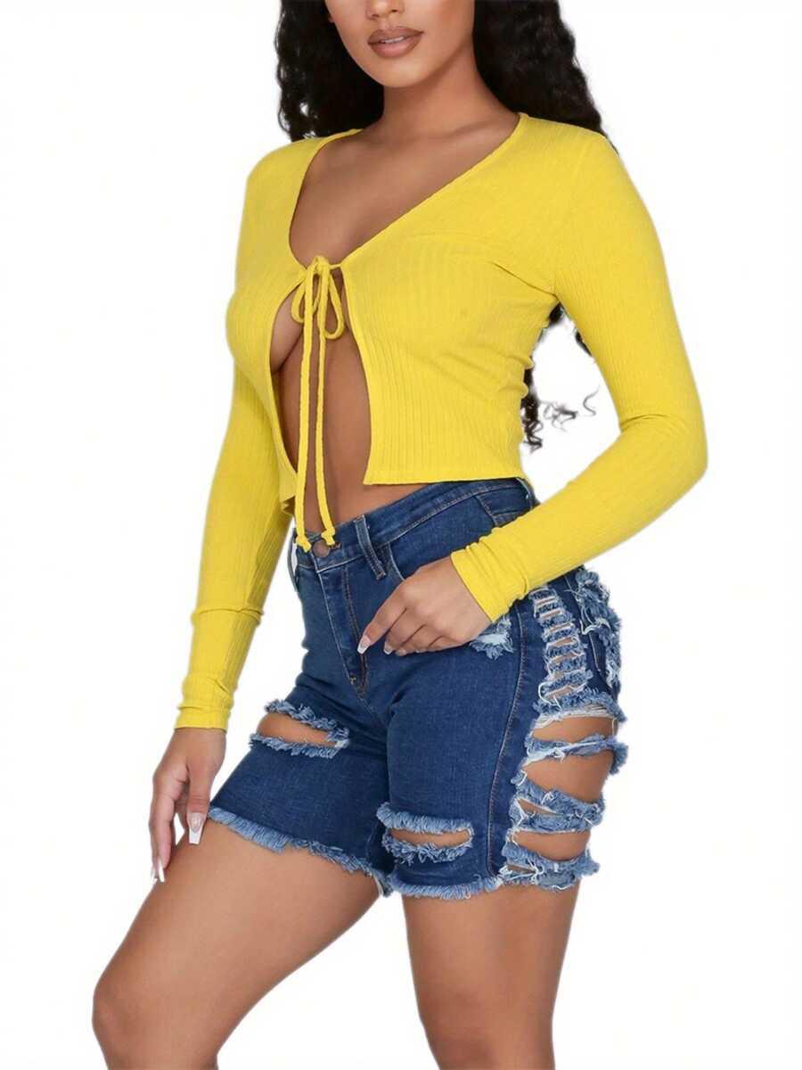 Women High Waist Ripped Denim  - Shorts Denim Frayed recensione e prezzo