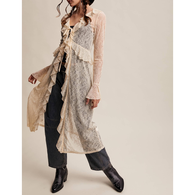 Women's Floral Lace Mesh Tie F - Kimono Sheer Floral recensione e prezzo