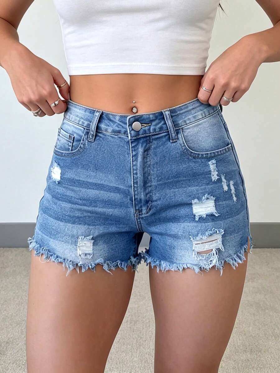 Womens Casual Distressed Denim - Shorts Denim Frayed recensione e prezzo