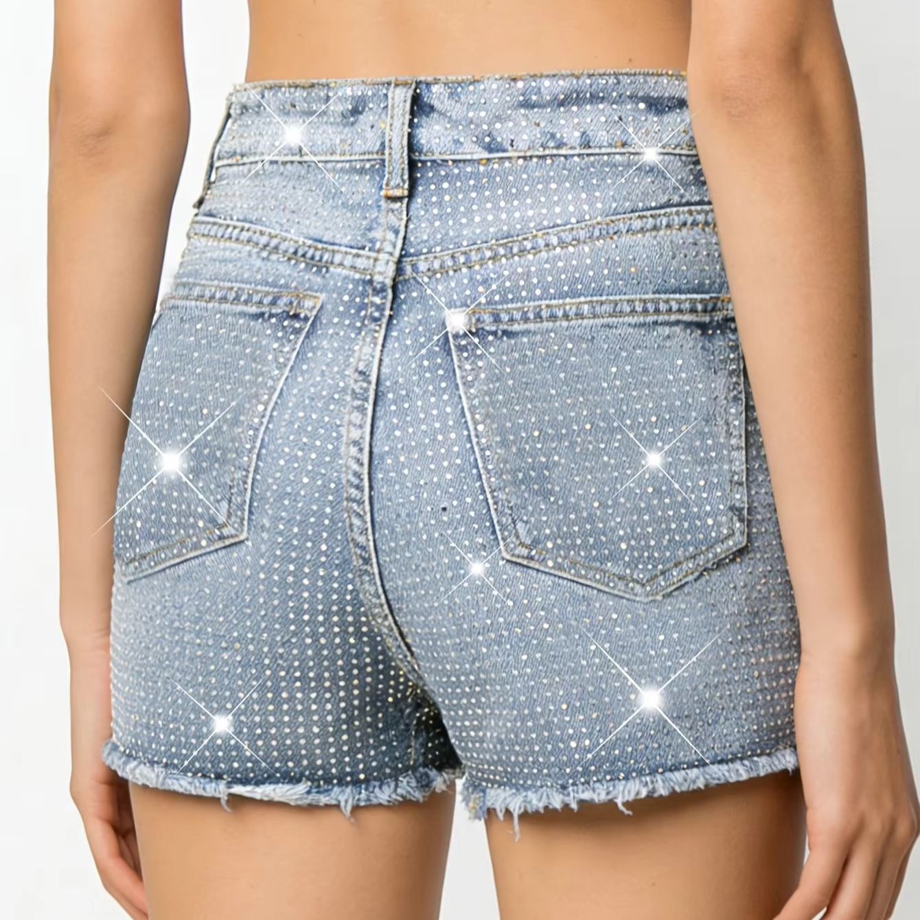 2026 New Full-Bejeweled Elasti - Shorts Denim Frayed recensione e prezzo