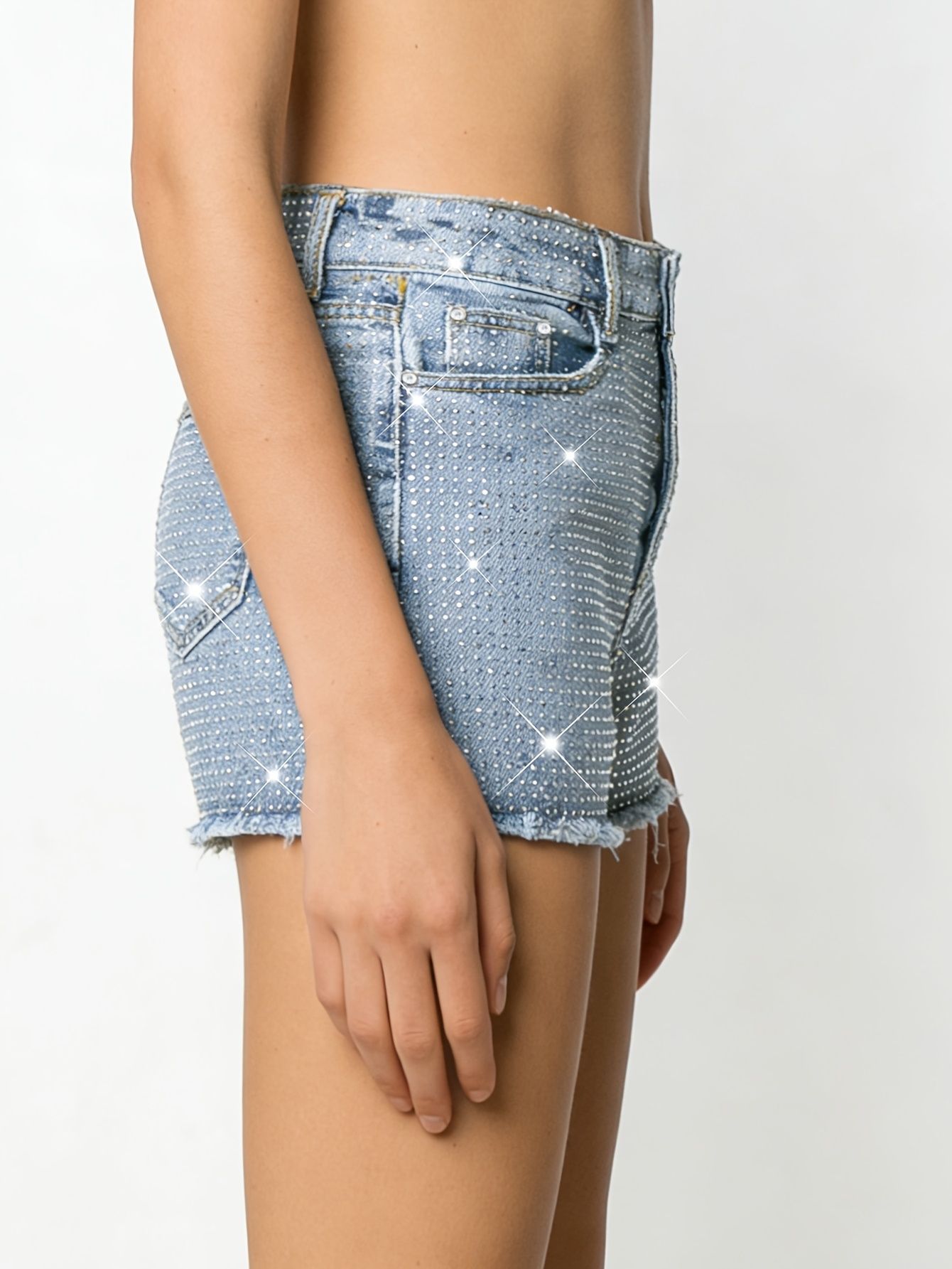 2026 New Full-Bejeweled Elasti - Shorts Denim Frayed recensione e prezzo