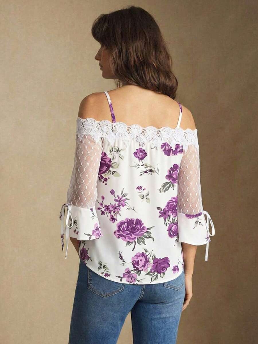 Purple Floral Print Off Should - Blouse Off Shoulder recensione e prezzo