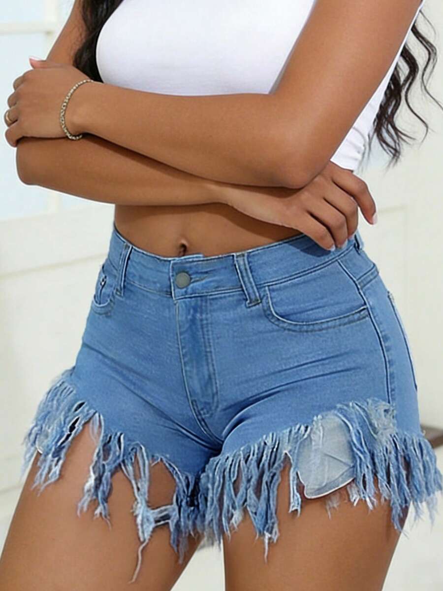 Distressed Frayed Hem Denim Sh - Shorts Denim Frayed recensione e prezzo