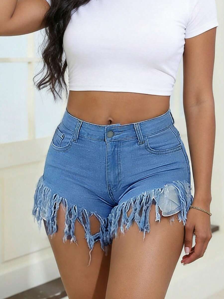 Distressed Frayed Hem Denim Sh - Shorts Denim Frayed recensione e prezzo