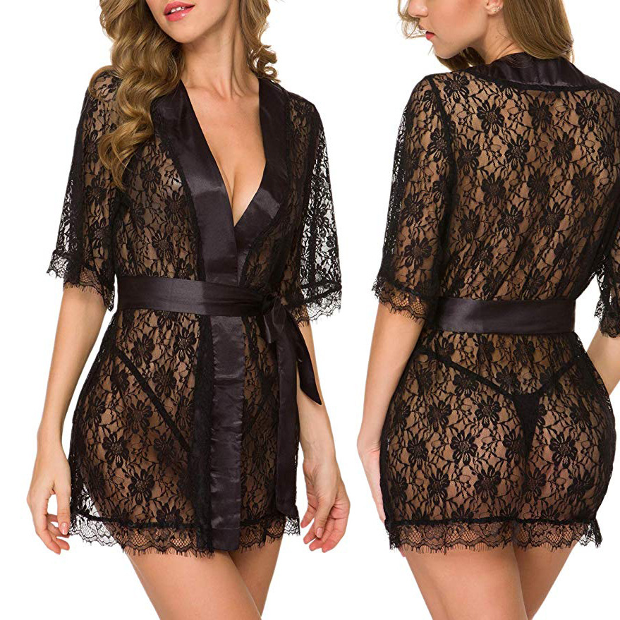 Floral Lace V-Neck Lingerie Ni - Kimono Sheer Floral recensione e prezzo